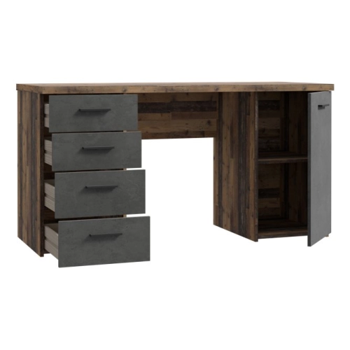 Biurko 145x60 cm z 4 szufladami i szafką Beton/Old-Wood Vintage